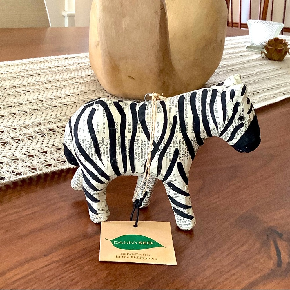 Brand new with tags handmade papier-mâché zebra